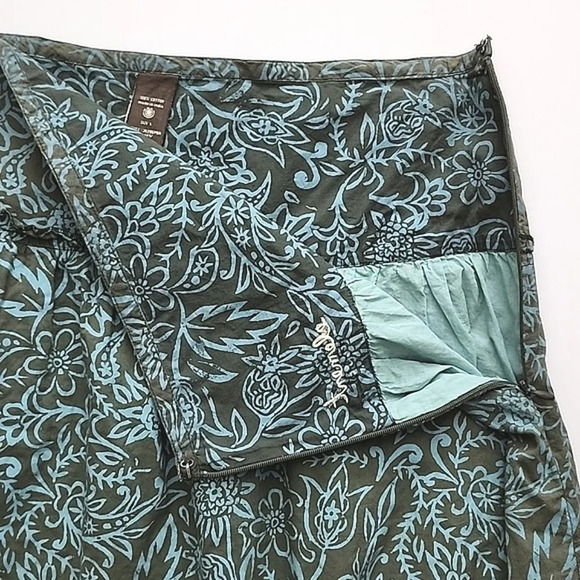 Element Skirt Blue  Floral Print Taupe Lined 100% Cotton Lightweight Size Large - Picture 4 of 11